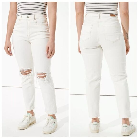 American Eagle Outfitters Mom Jean High Waisted Distressed Destructed Size 2 R - Picture 1 of 6